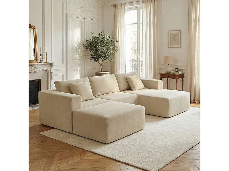 Canapé D'angle - compressé 3/4 Places Avec Méridienne – Velours Côtelé