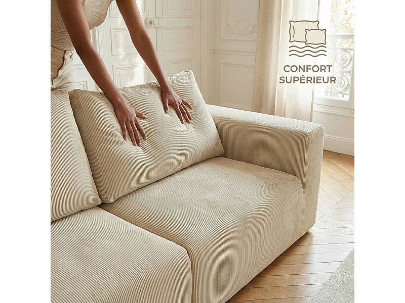Canapé D'angle - compressé 3/4 Places Avec Méridienne – Velours Côtelé