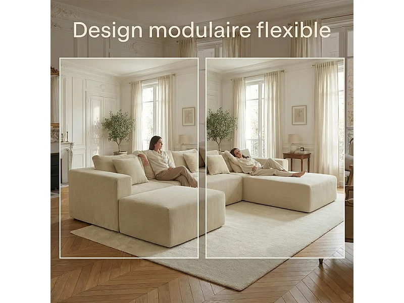 Canapé D'angle - compressé 3/4 Places Avec Méridienne – Velours Côtelé