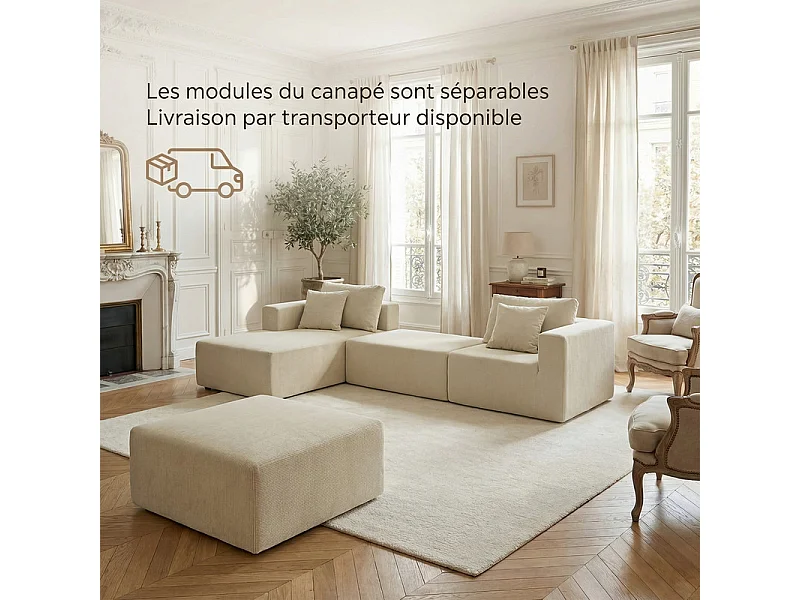 Canapé D'angle - compressé 3/4 Places Avec Méridienne – Velours Côtelé