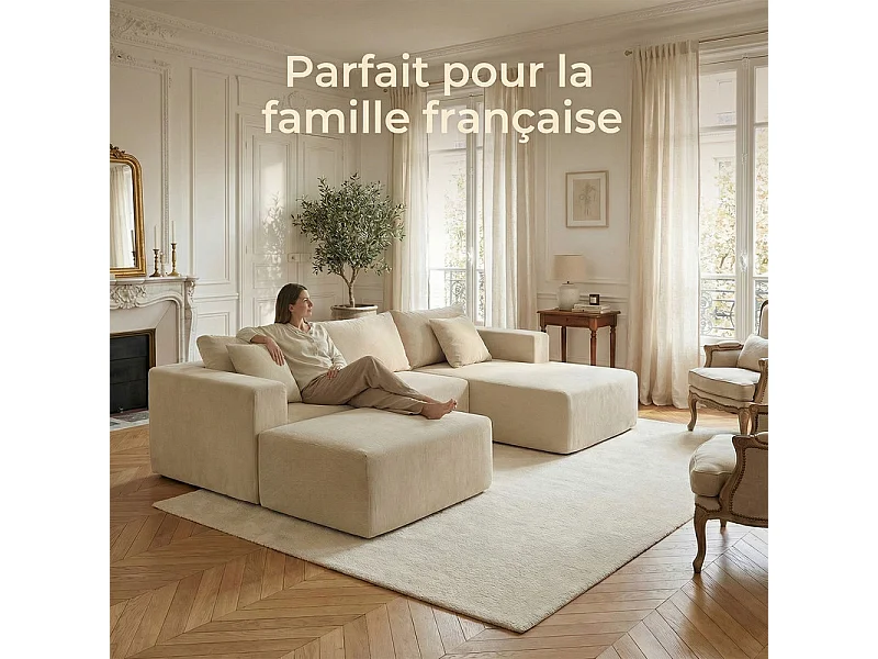 Canapé D'angle - compressé 3/4 Places Avec Méridienne – Velours Côtelé