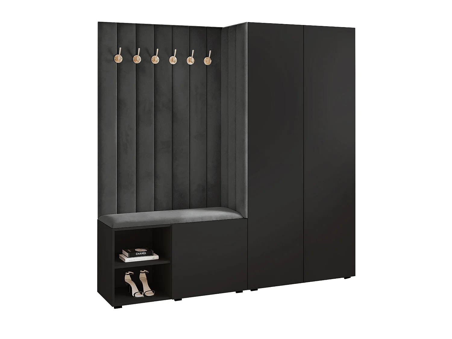 Vestiaire Aria 190 cm Noir Rembourré Graphite Soft-Close Push-to-Open