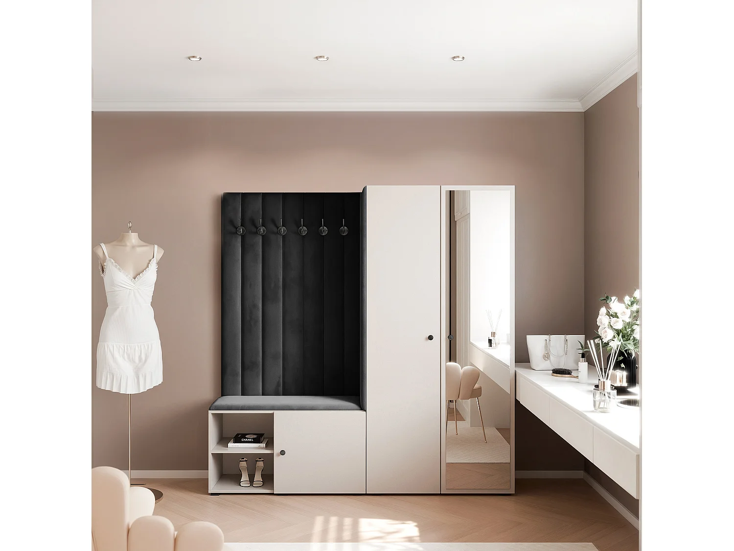 Vestiaire Aria 190 cm Cachemire Rembourré Noir Soft-Close Poignées Noir