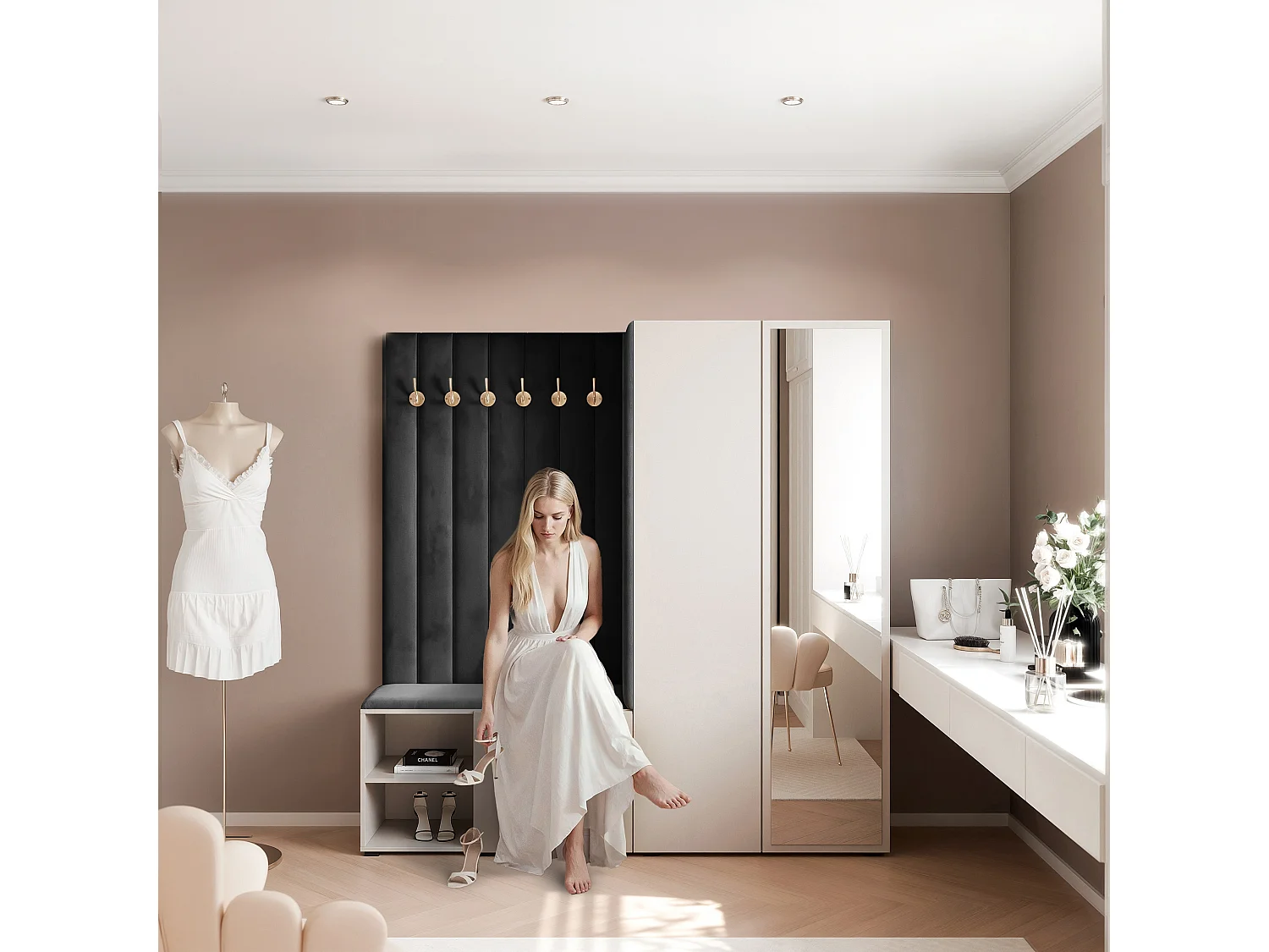 Vestiaire Aria 190 cm Cachemire Rembourré Noir Soft-Close Push-to-Open