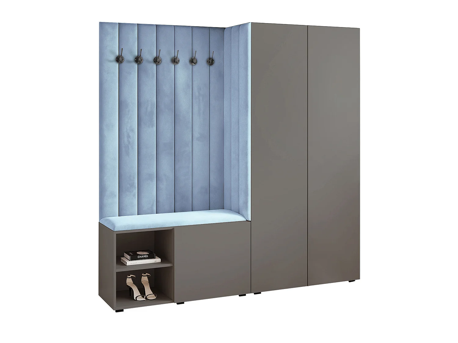 Vestiaire Aria 190 cm Gris Rembourré Bleu Clair Soft-Close Push-to-Open