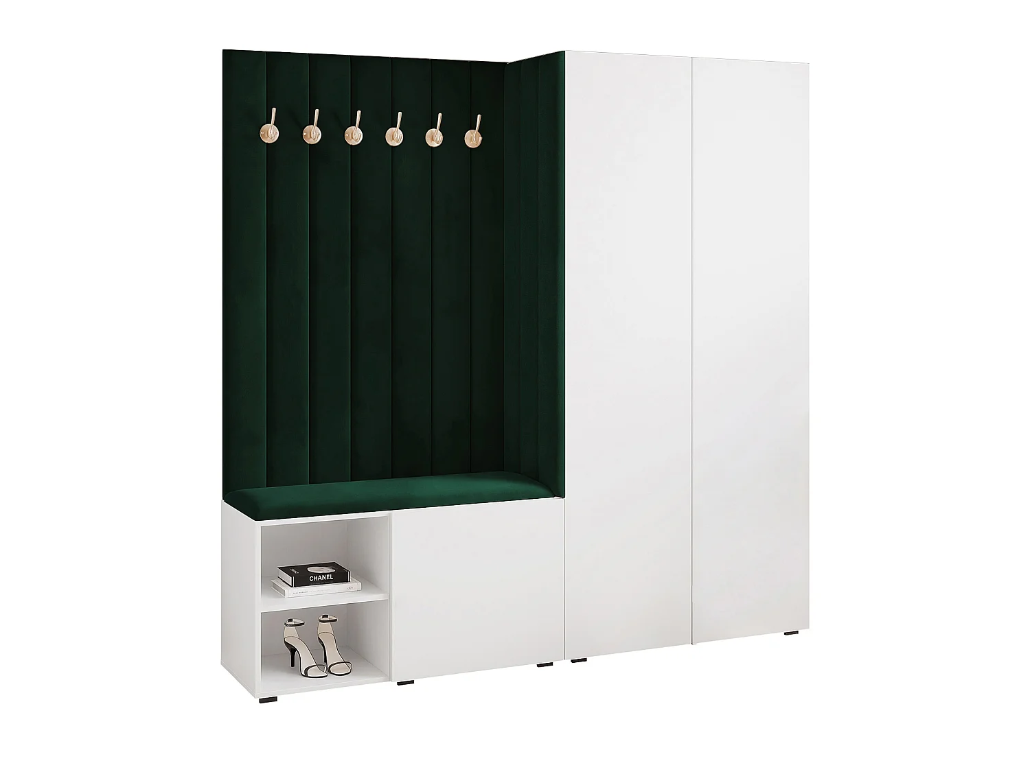 Vestiaire Aria 190 cm Blanc Rembourré Vert Foncé Soft-Close Push-to-Open