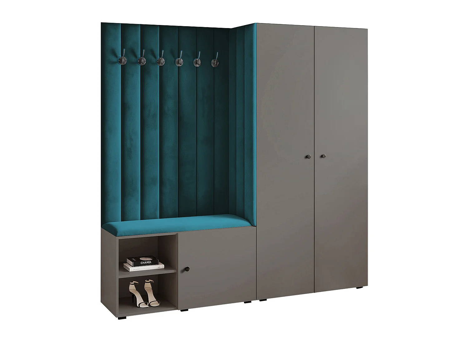 Vestiaire Aria 190 cm Gris Rembourré Bleu Marine Soft-Close Poignées Noir