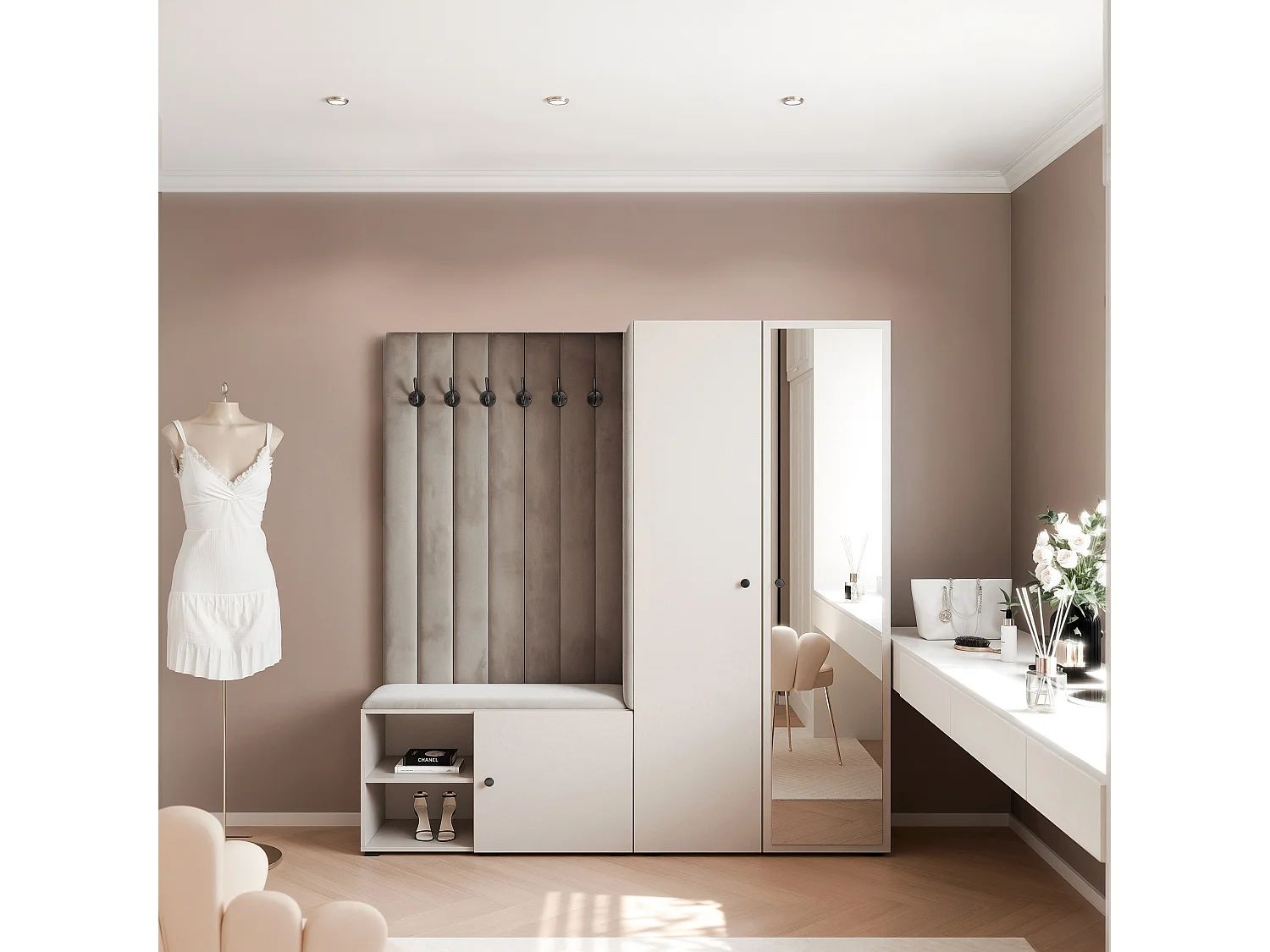 Vestiaire Aria 190 cm Cachemire Rembourré Gris Souris Soft-Close Poignées Noir