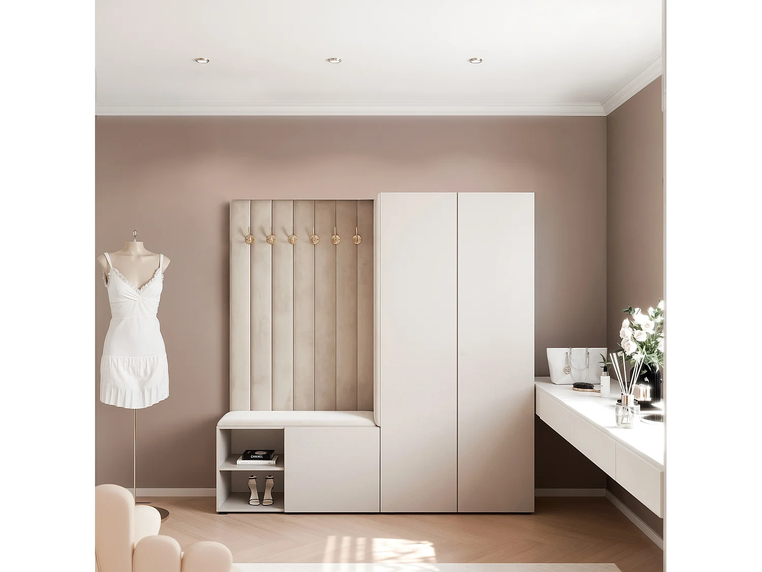 Vestiaire Aria 190 cm Cachemire Rembourré Cachemire Soft-Close Push-to-Open