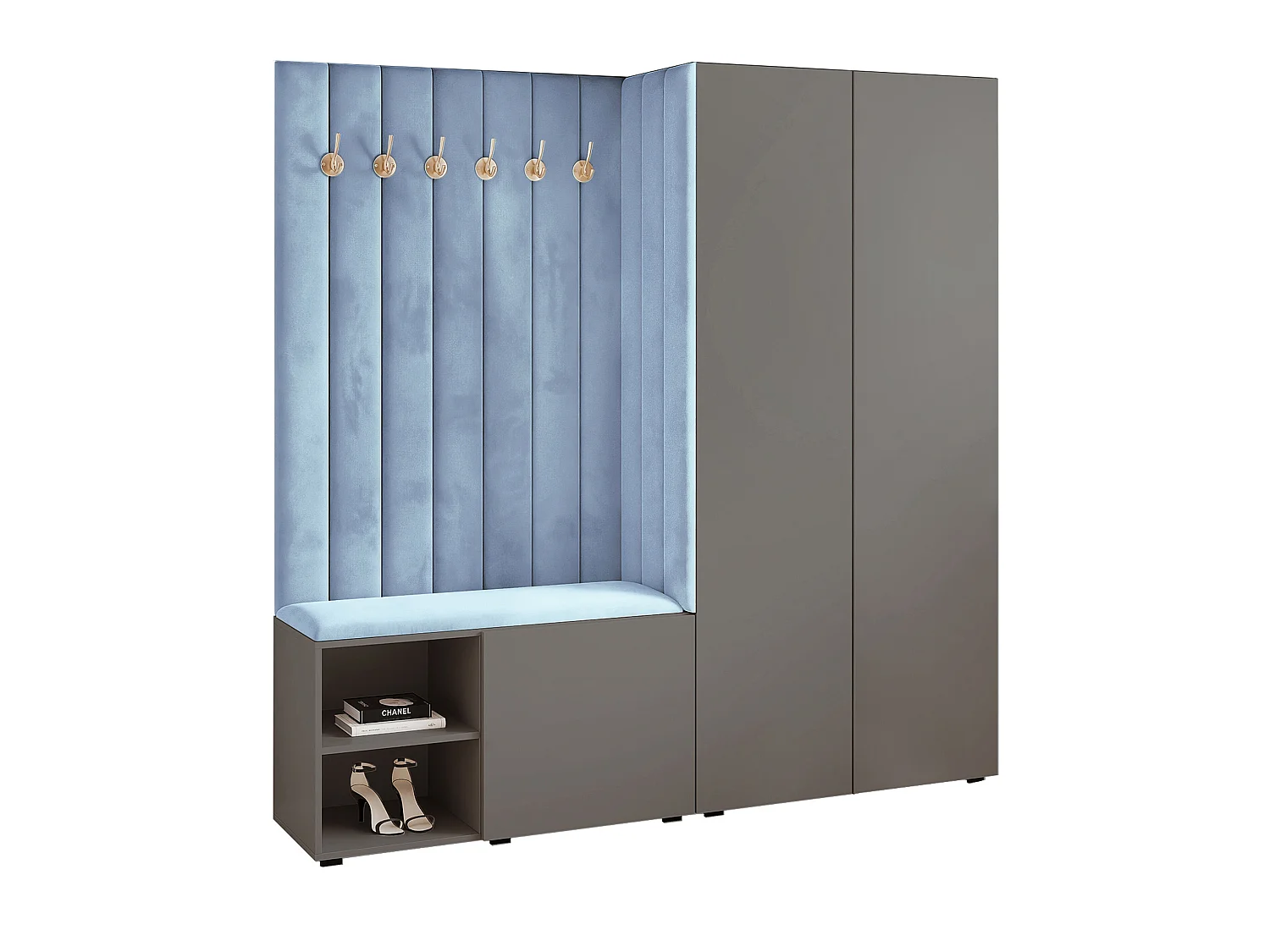 Vestiaire Aria 190 cm Gris Rembourré Bleu Clair Soft-Close Push-to-Open