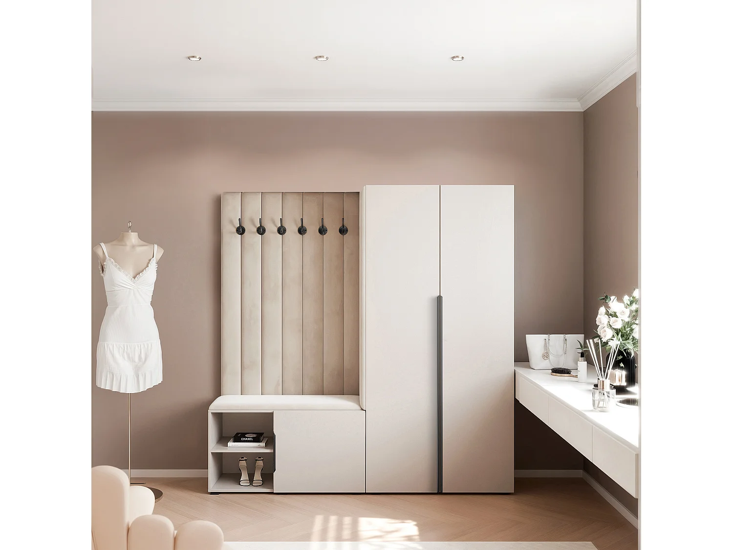 Vestiaire Aria 190 cm Cachemire Rembourré Cachemire Soft-Close Poignées Noir