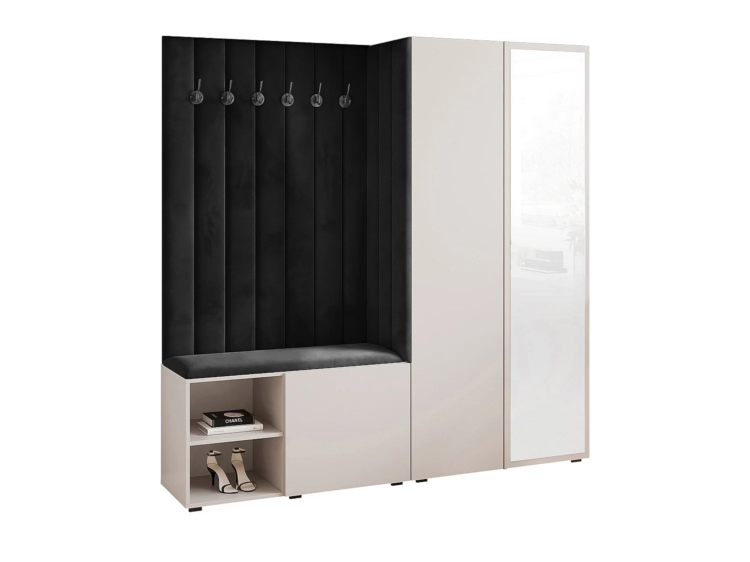 Garderobe Aria 190 cm Kaschmir Gepolstert Schwarz Soft-Close Push-to-Open