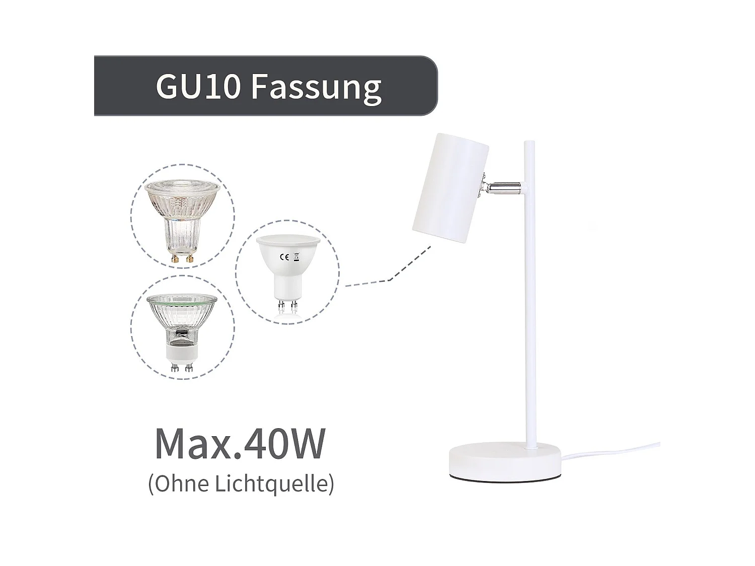 ZMH Lampe de table LED salon pivotante 350° GU10 lampe de table métal pour bureau