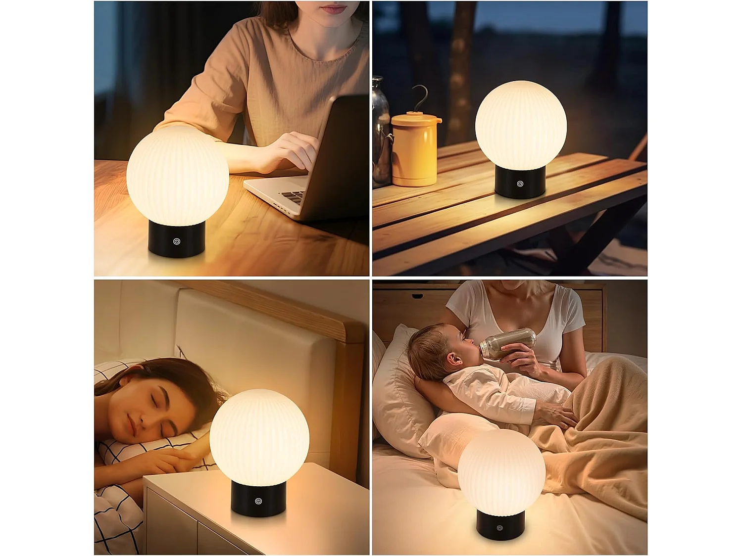 ZMH Lampe de chevet LED blanc rechargeable sans fil lampe de table intensité variable ronde tactile pour chambre