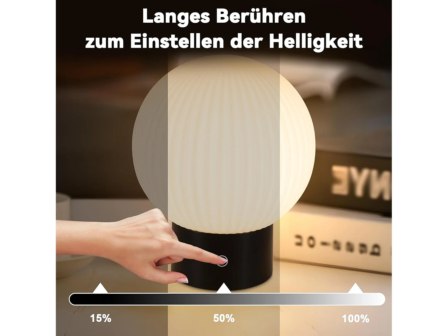 ZMH Lampe de chevet LED blanc rechargeable sans fil lampe de table intensité variable ronde tactile pour chambre