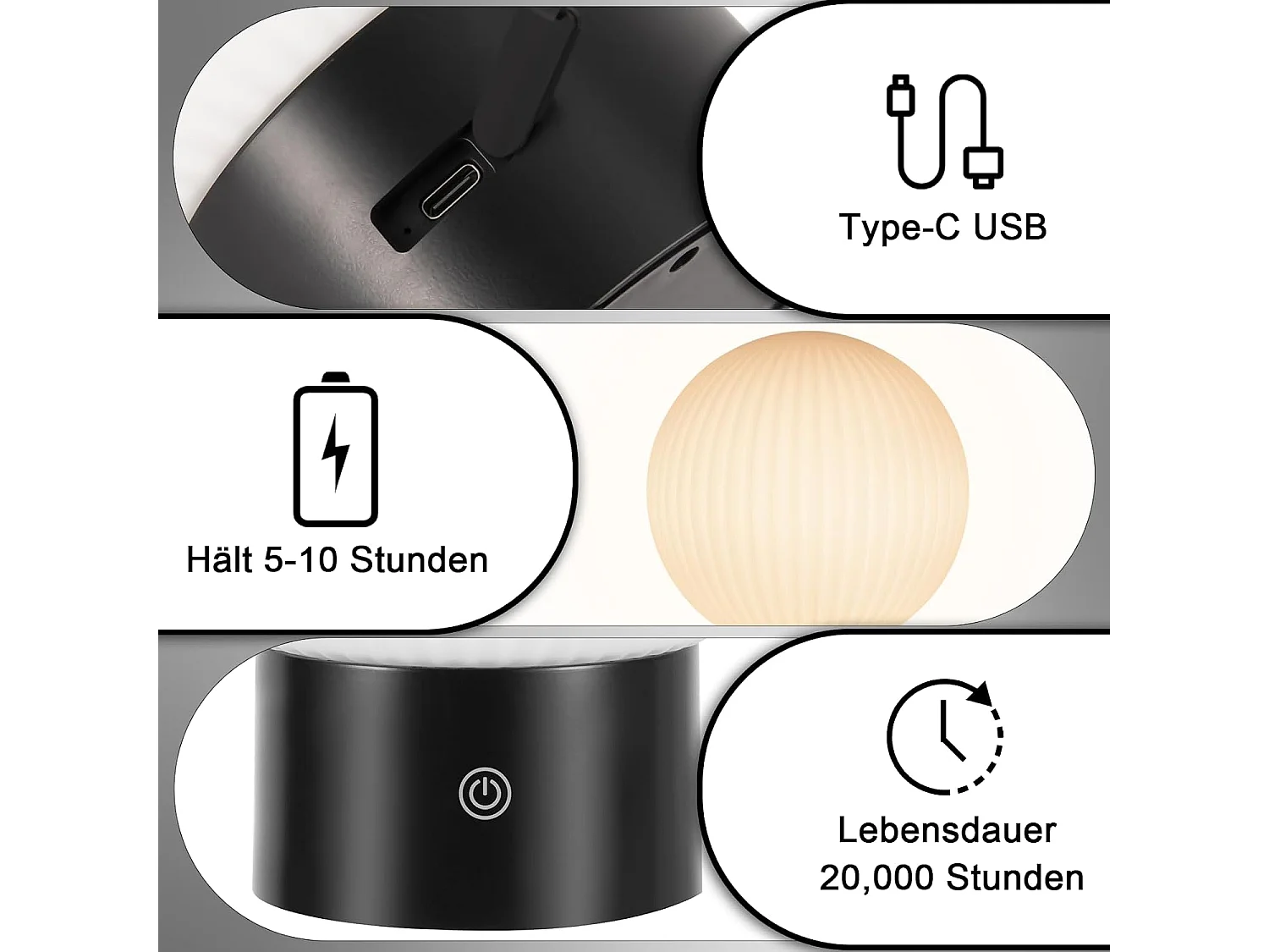 ZMH Lampe de chevet LED blanc rechargeable sans fil lampe de table intensité variable ronde tactile pour chambre