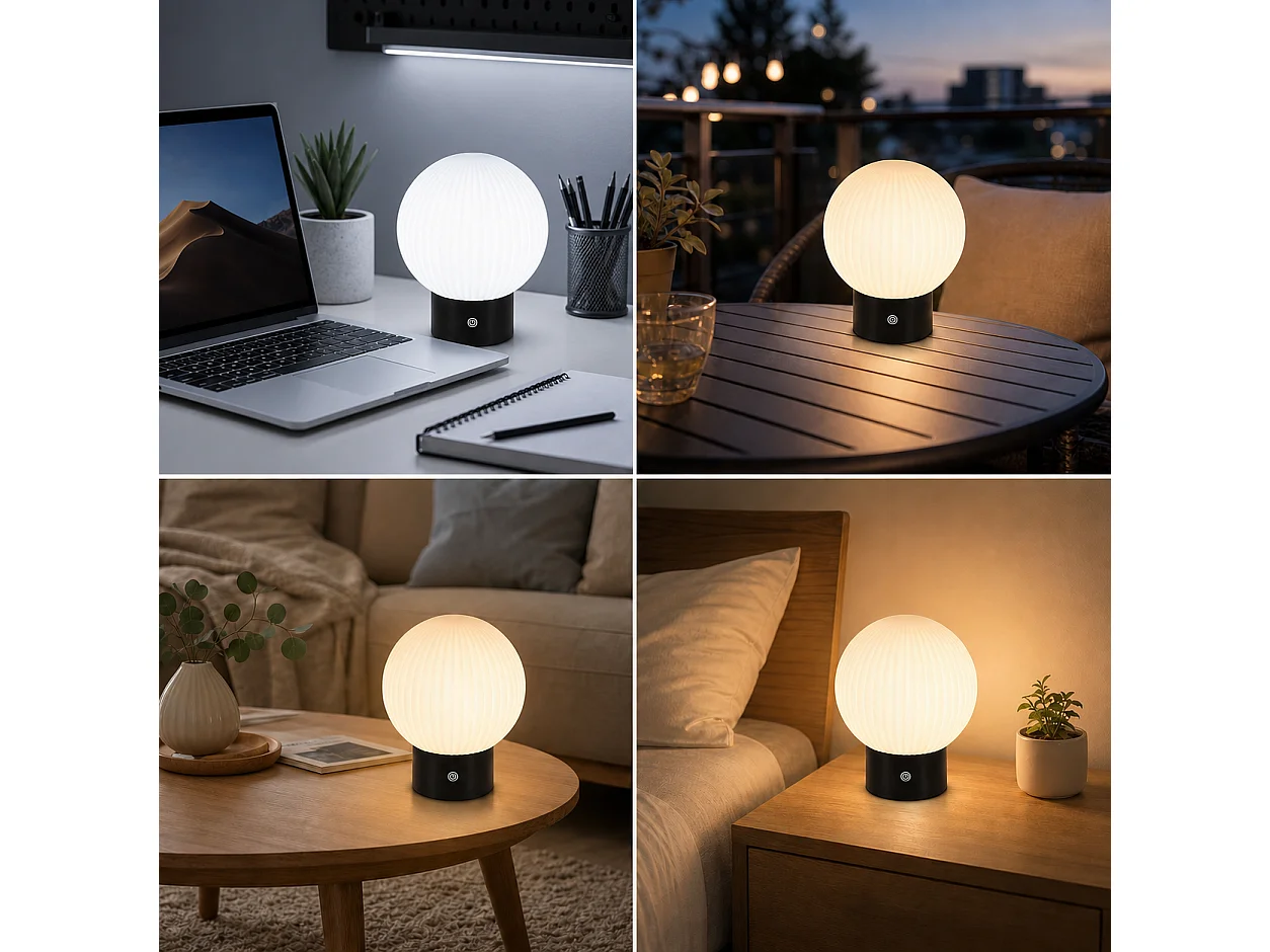 Lampe à poser Design et verre texturé blanc- D.15 x H.18.4 cm - Noir-ZMH