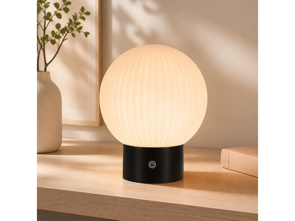 Lampe à poser Design et verre texturé blanc- D.15 x H.18.4 cm - Noir-ZMH
