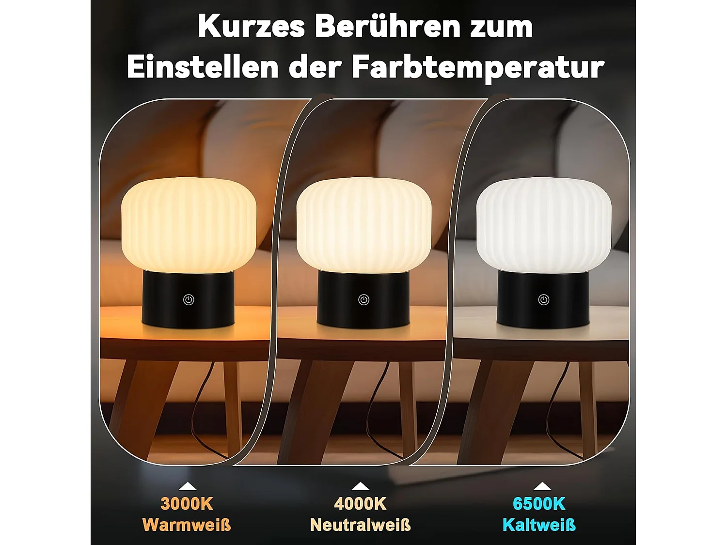 ZMH Lampe de chevet LED blanc rechargeable sans fil lampe de table intensité variable tactile pour chambre