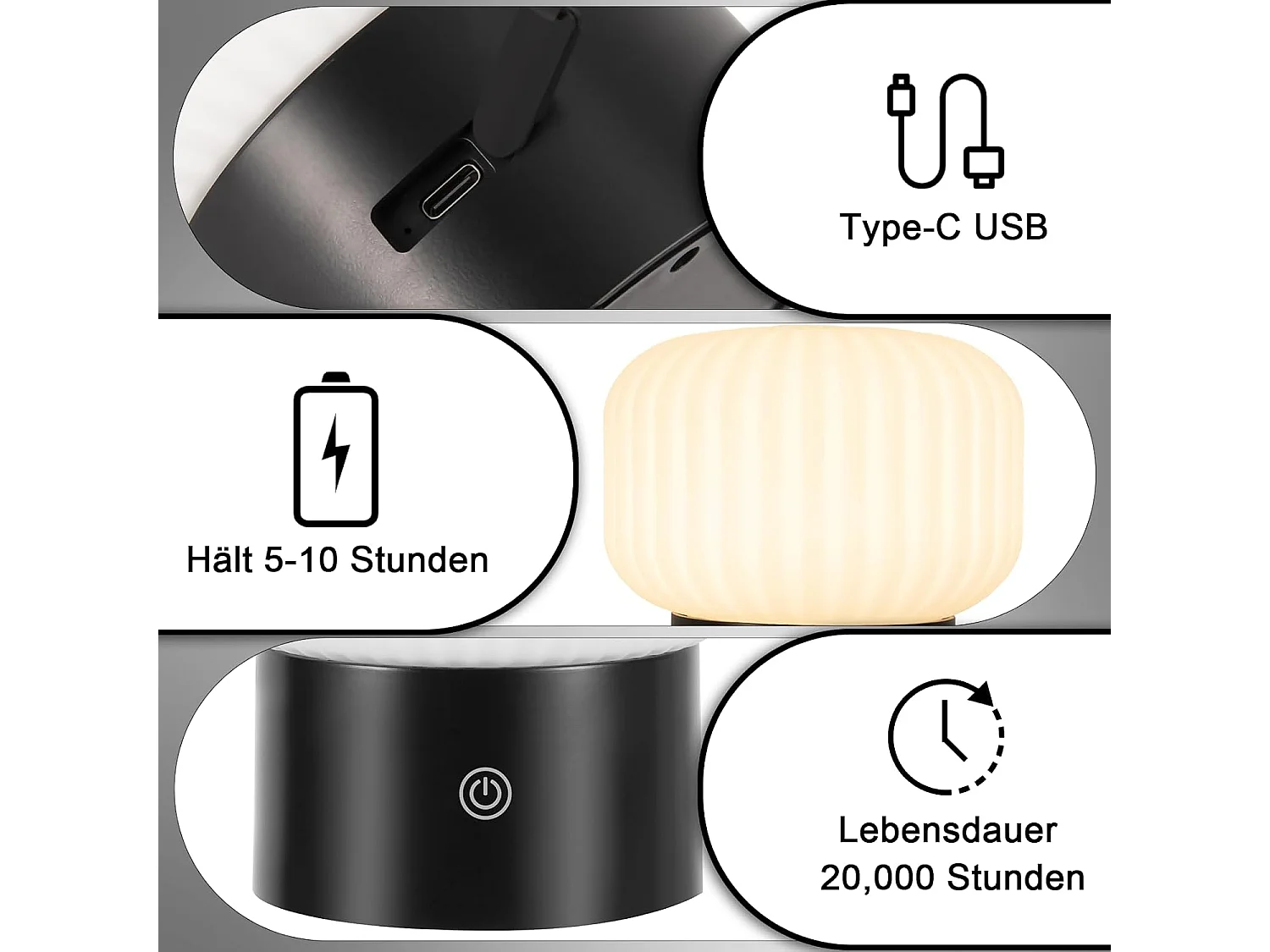 ZMH Lampe de chevet LED blanc rechargeable sans fil lampe de table intensité variable tactile pour chambre