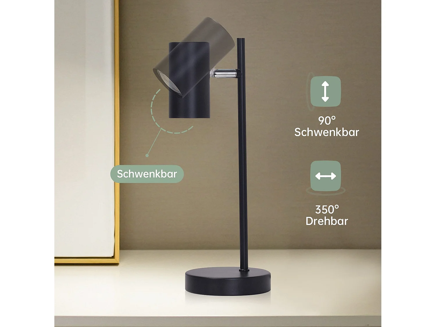 ZMH Lampe de table LED salon pivotante 350° GU10 lampe de table métal pour bureau