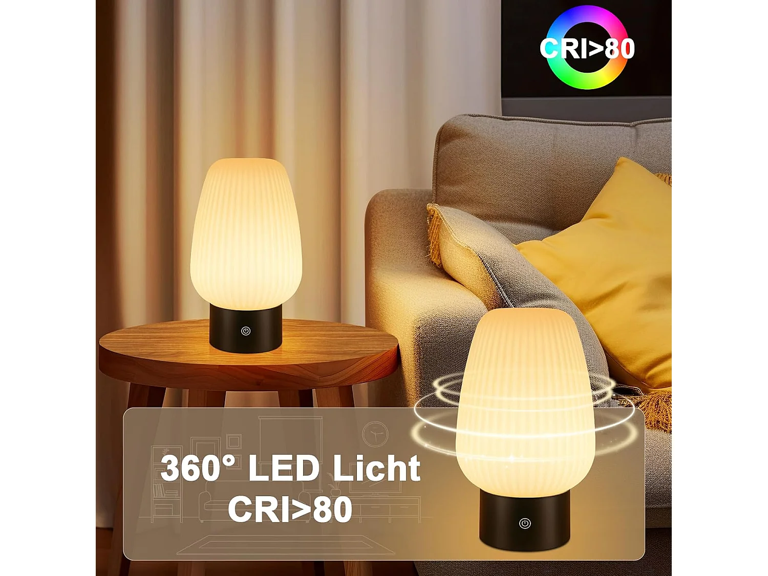 ZMH Lampe de chevet LED blanc rechargeable sans fil lampe de table intensité variable tactile pour chambre