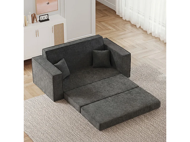 Canapé Lit 2 Places 3 En 1 – Pliable, Compact Pour Salon Et Chambre, Gris