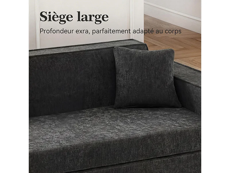 Canapé Lit 2 Places 3 En 1 – Pliable, Compact Pour Salon Et Chambre, Gris