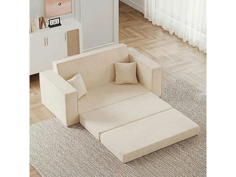 Canapé Lit 2 Places 3 En 1 – Pliable, Compact Pour Salon Et Chambre, Blanc