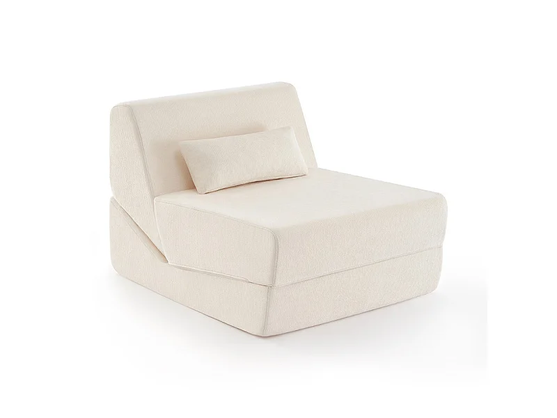 Canapé Lit 1 Place 3 En 1 – Blanc, Haute Densité, Pour Petit Espace