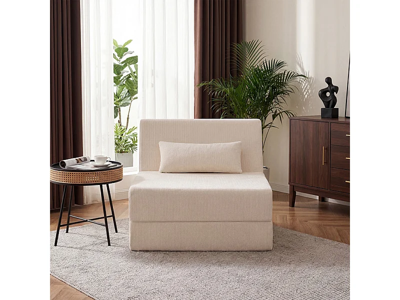Canapé Lit 1 Place 3 En 1 – Blanc, Haute Densité, Pour Petit Espace