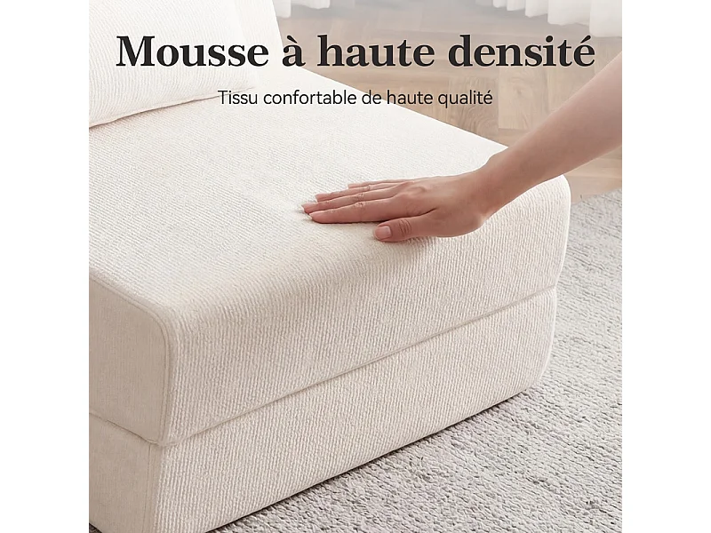 Canapé Lit 1 Place 3 En 1 – Blanc, Haute Densité, Pour Petit Espace