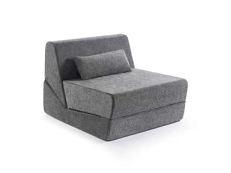 Canapé Lit 1 Place 3 En 1 – Gris, Haute Densité, Pour Petit Espace