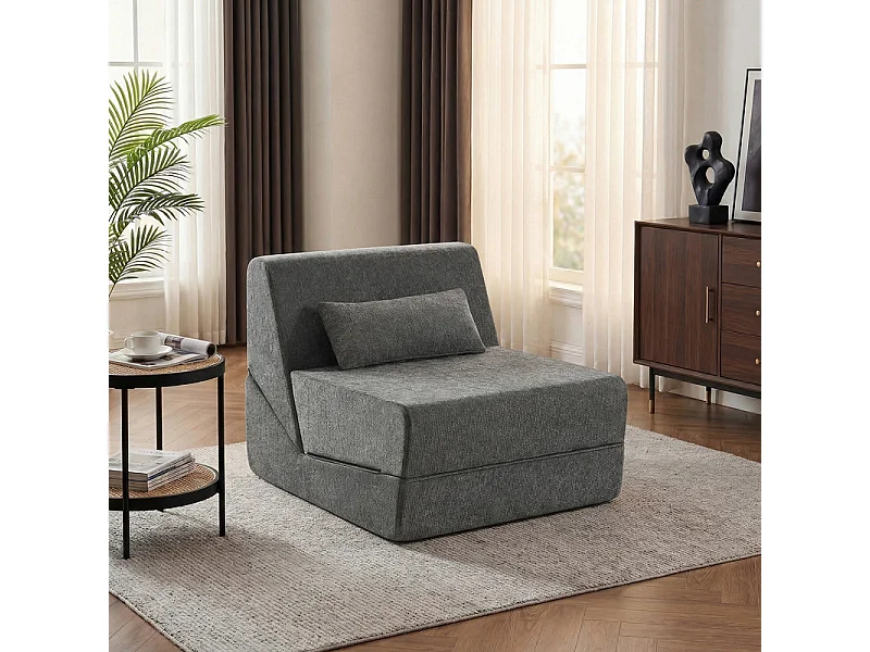 Canapé Lit 1 Place 3 En 1 – Gris, Haute Densité, Pour Petit Espace