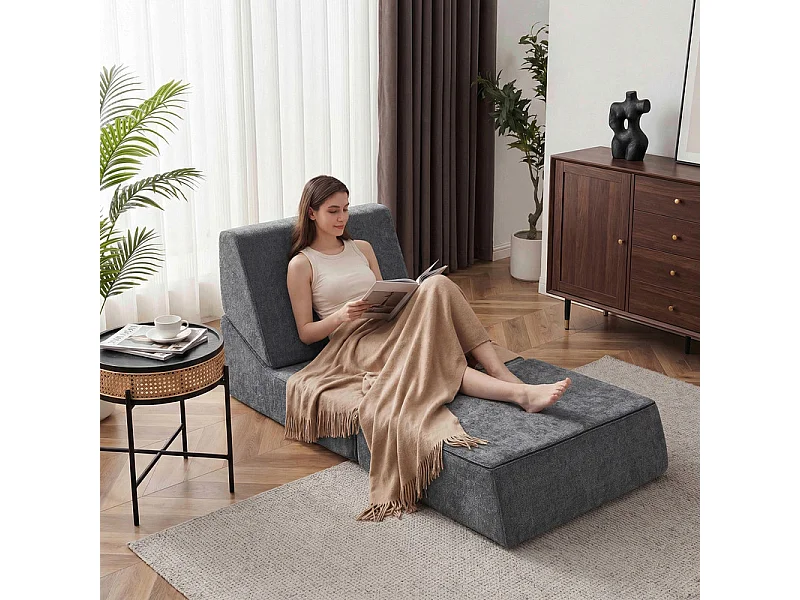 Canapé Lit 1 Place 3 En 1 – Gris, Haute Densité, Pour Petit Espace