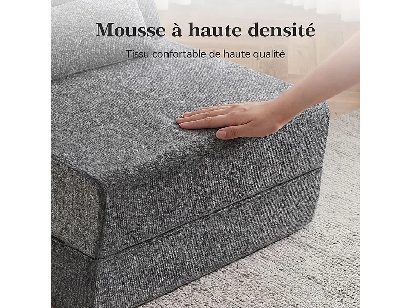 Canapé Lit 1 Place 3 En 1 – Gris, Haute Densité, Pour Petit Espace