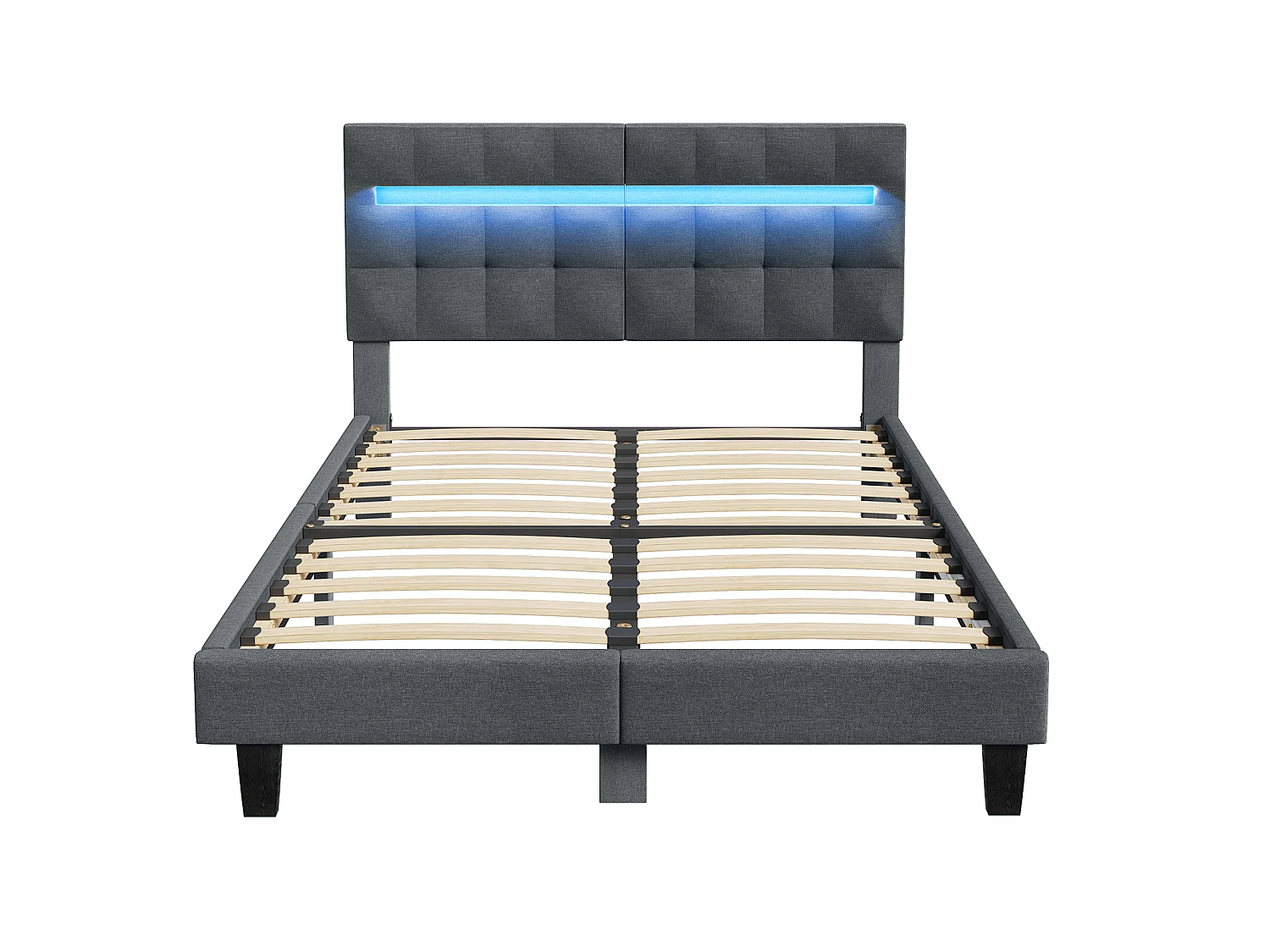 Lit 180x200 cm HavenlyHome, Lit en Lin avec Tête de Lit et LED, Lit Double avec Sommier à Lattes, Lit Adulte pour 2 Personnes, Gris
