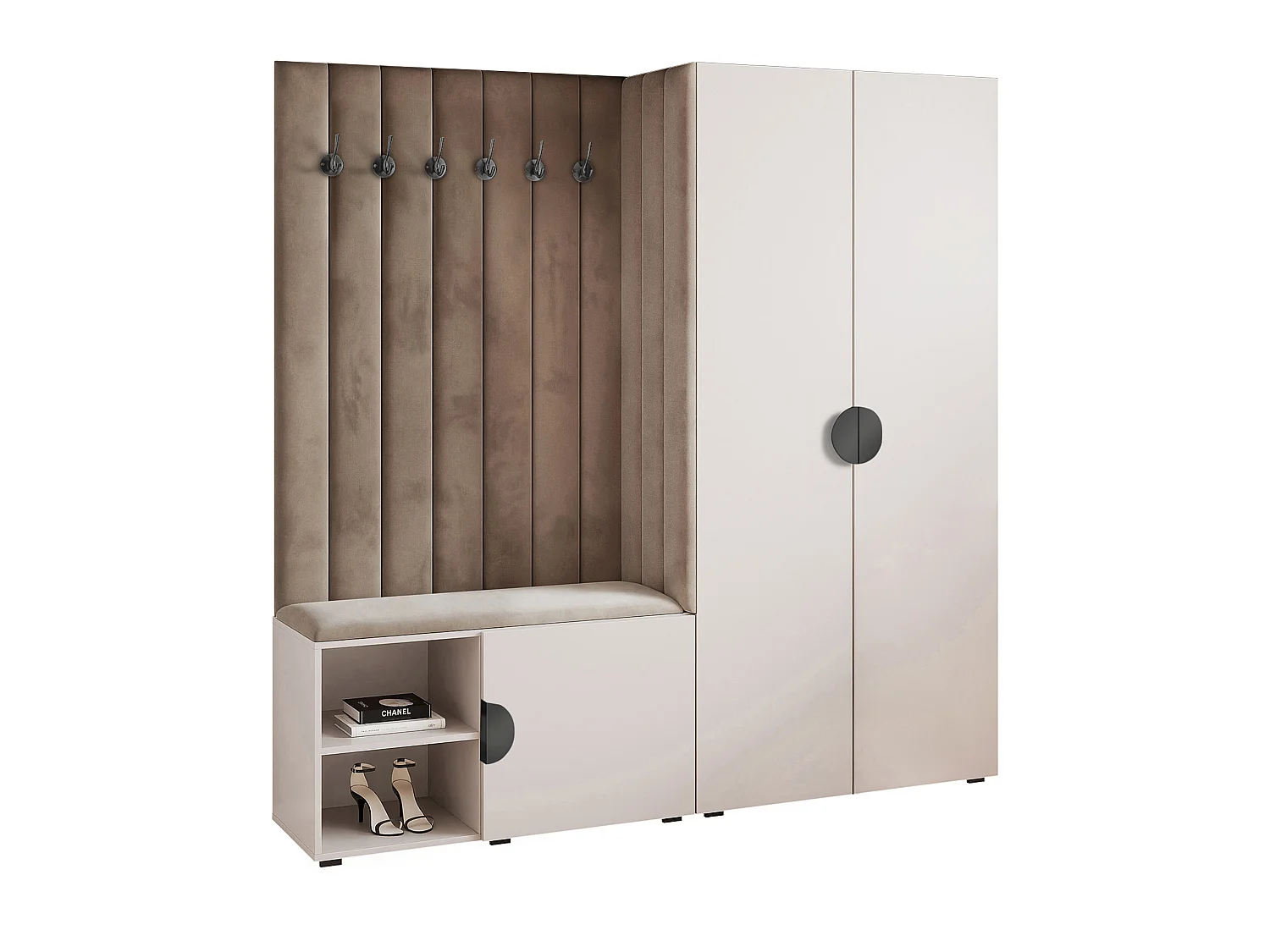 Garderobe Aria 190 cm Kaschmir Gepolstert Taupe Soft-Close Griffe Schwarz