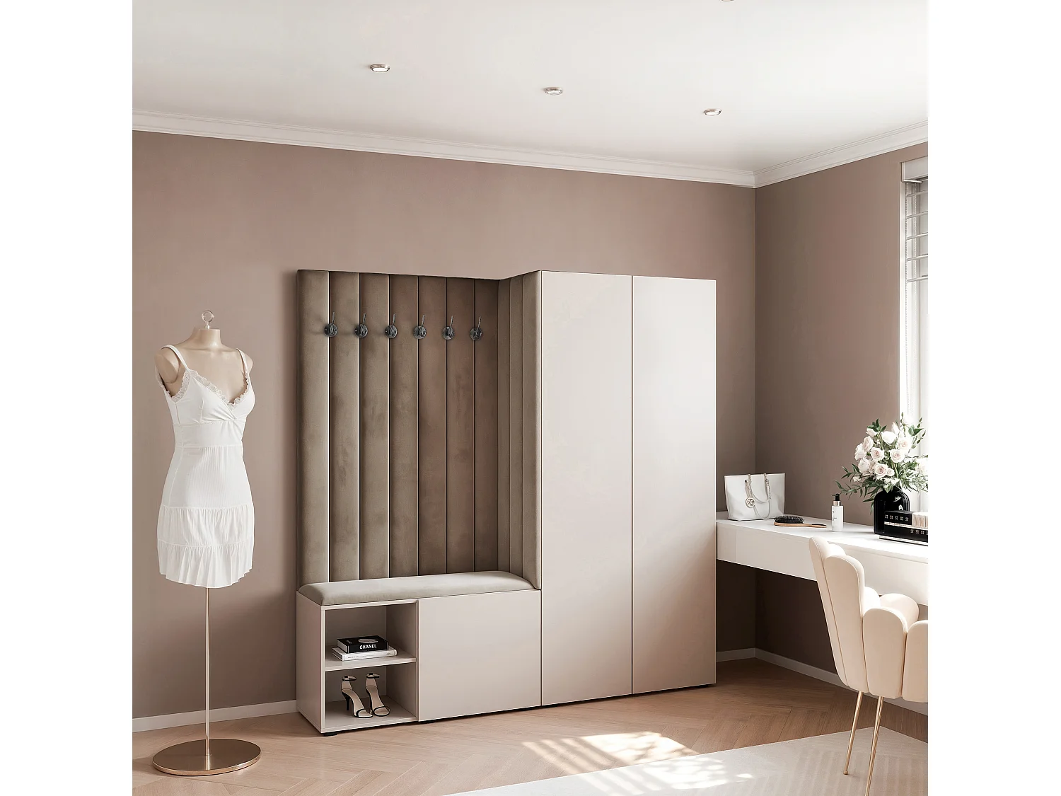 Vestiaire Aria 190 cm Cachemire Rembourré Taupe Soft-Close Push-to-Open