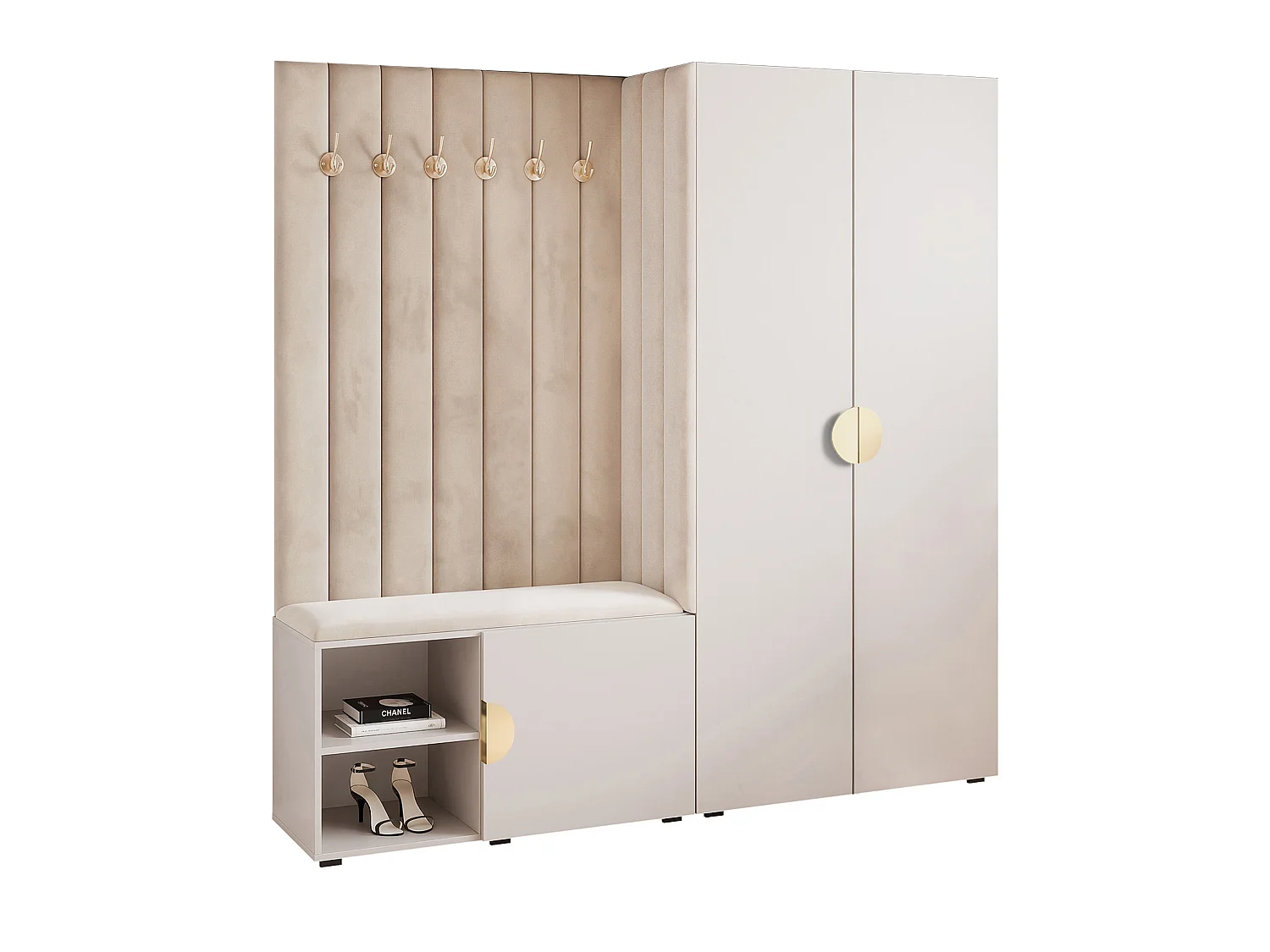 Garderobe Aria 190 cm Kaschmir Gepolstert Kaschmir Soft-Close Griffe Gold