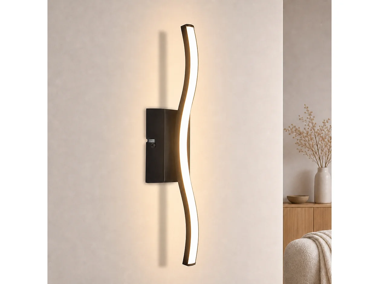 ZMH Applique Murale Moderne Noir 6W Design Vague 3000K Blanc Chaud Pour Salon Chambre Cuisine Couloir