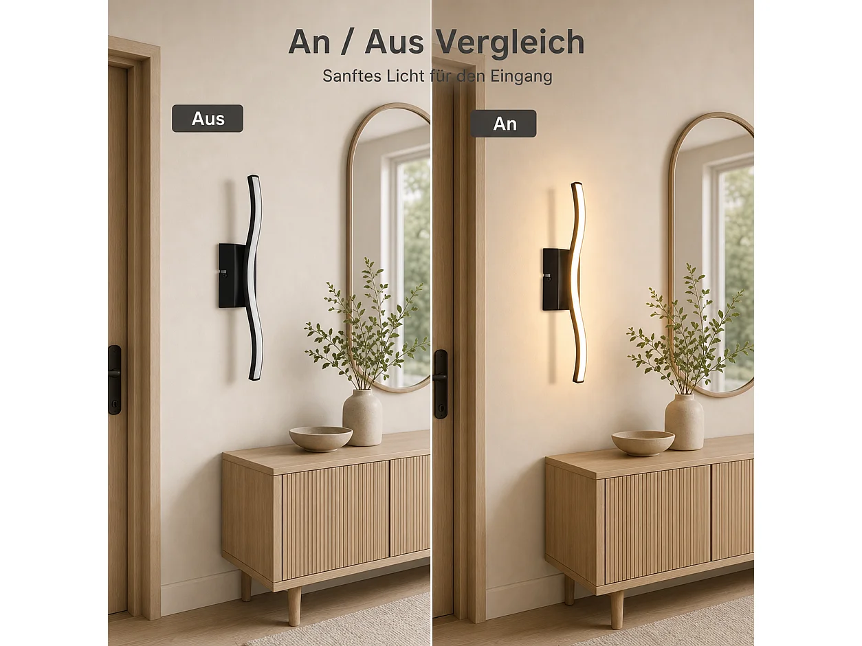 ZMH Applique Murale Moderne Noir 6W Design Vague 3000K Blanc Chaud Pour Salon Chambre Cuisine Couloir