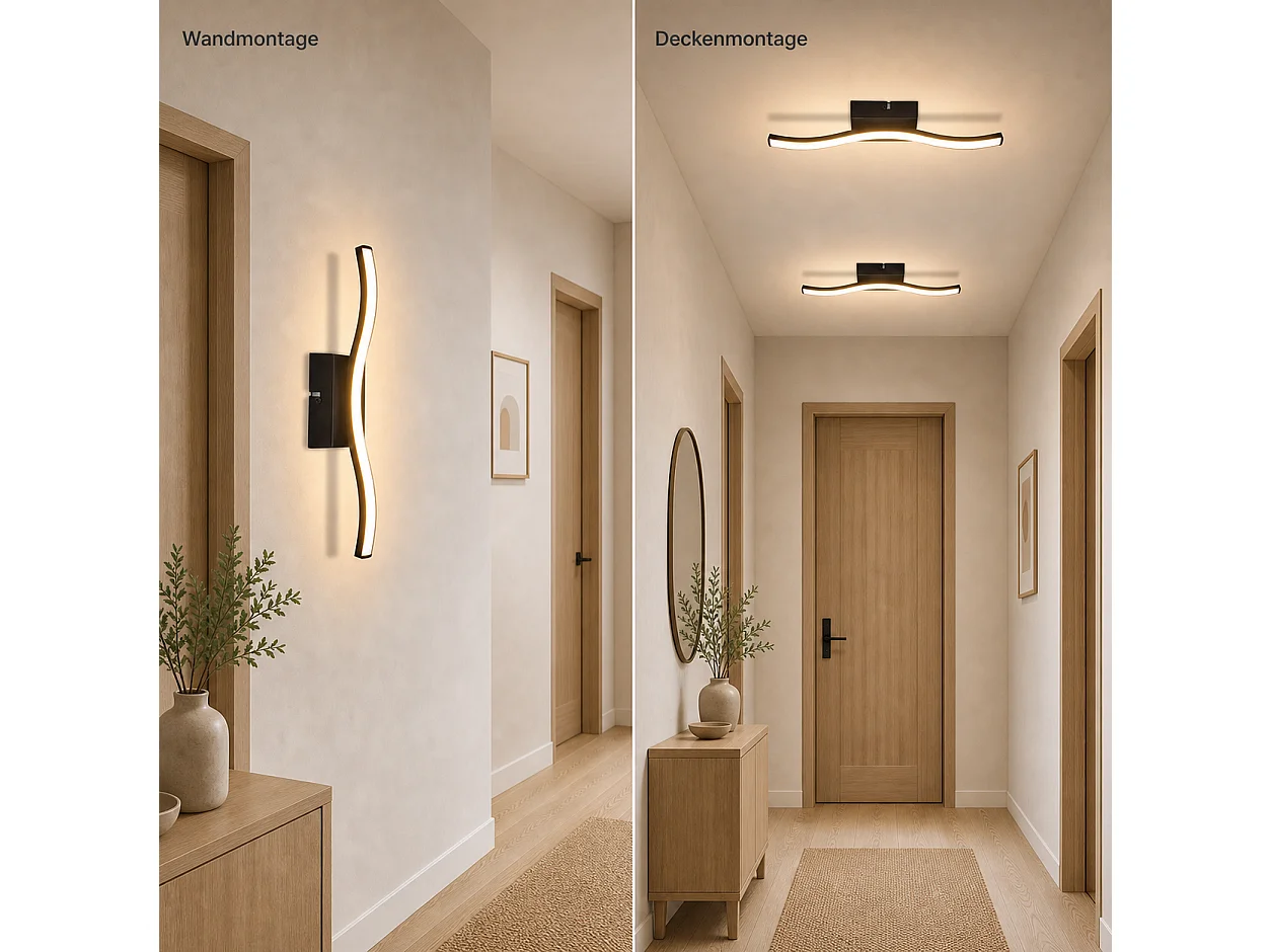 ZMH Applique Murale Moderne Noir 6W Design Vague 3000K Blanc Chaud Pour Salon Chambre Cuisine Couloir