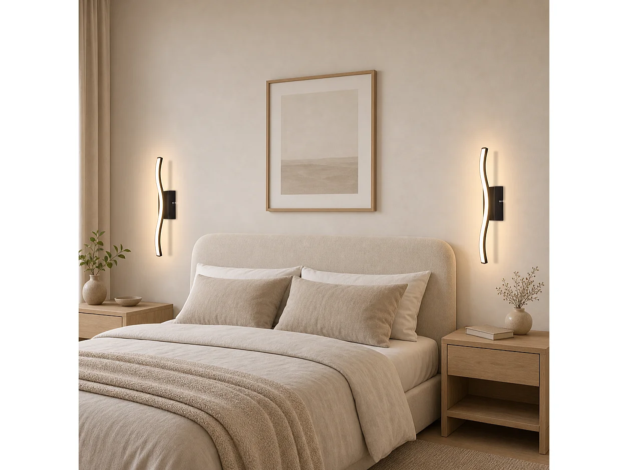 ZMH Applique Murale Moderne Noir 6W Design Vague 3000K Blanc Chaud Pour Salon Chambre Cuisine Couloir