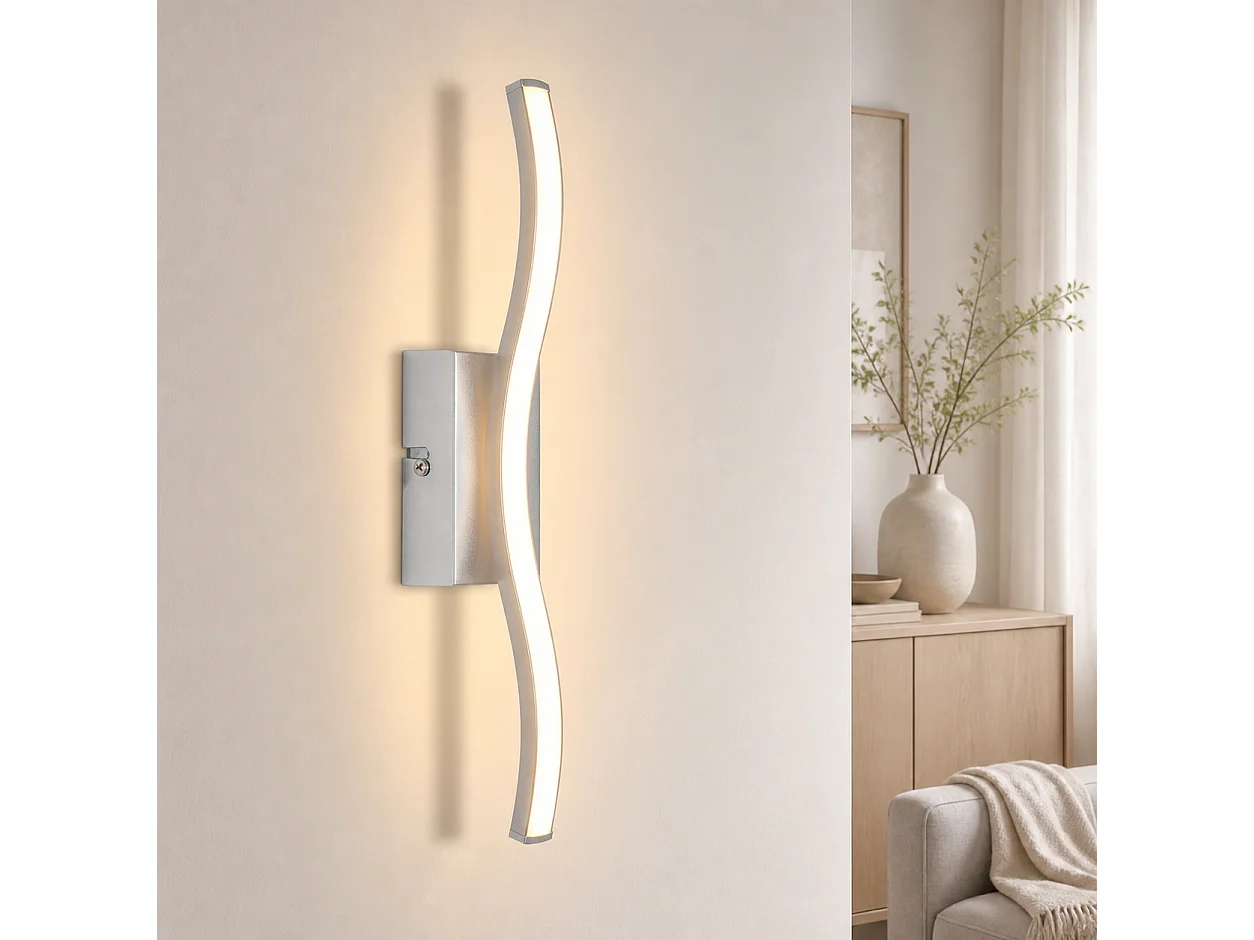 ZMH Applique Murale Moderne Argent 6W Design Vague 3000K Blanc Chaud - Pour Couloir Bureau Salon Chambre