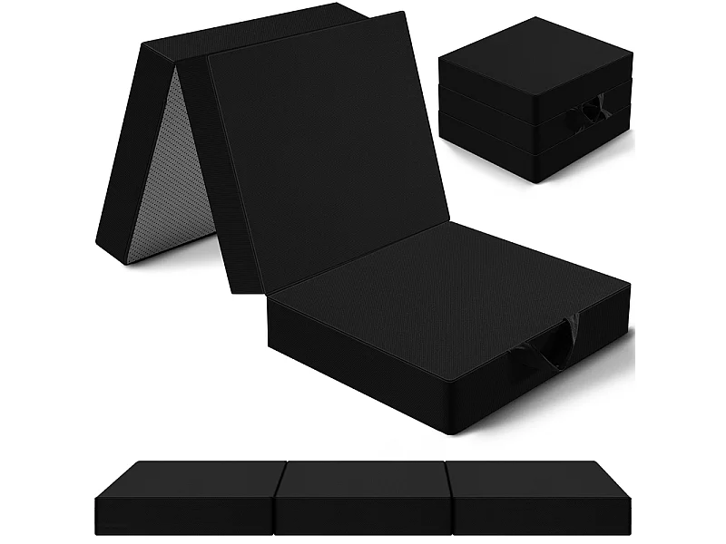 Matelas futon pliable INRE mousse polyuréthane 1 personne noir lit d appoint