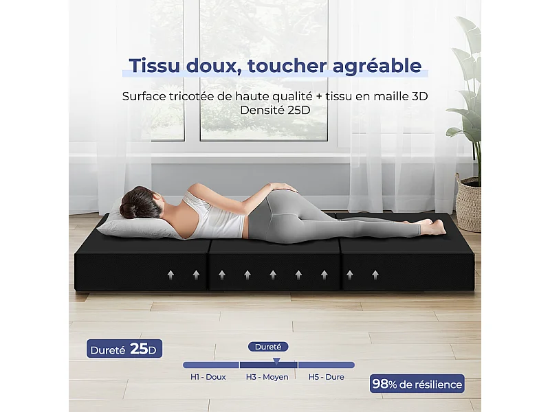 Matelas futon pliable INRE mousse polyuréthane 1 personne noir lit d appoint