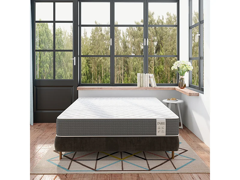 Matelas 140x200 cm INRE - 25 cm, Réversible, Mémoire de Forme, 7 Zones Ergonomiques, Soutien Ferme, Tissu Respirant et Durable
