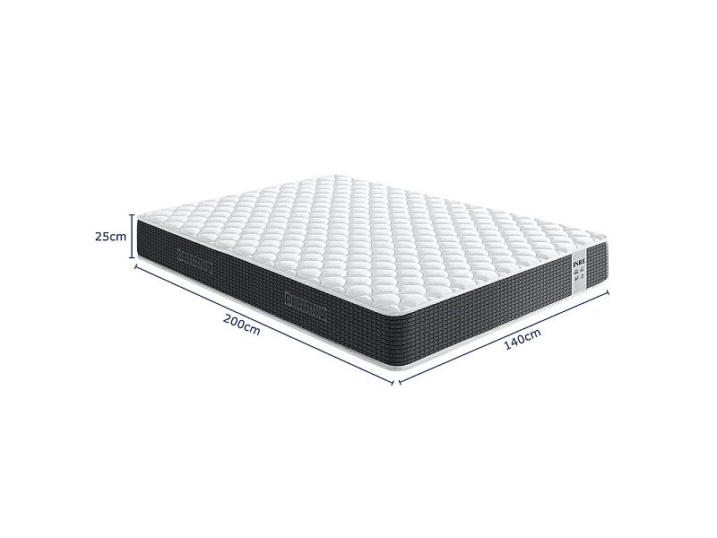 Matelas 140x200 cm INRE - 25 cm, Réversible, Mémoire de Forme, 7 Zones Ergonomiques, Soutien Ferme, Tissu Respirant et Durable