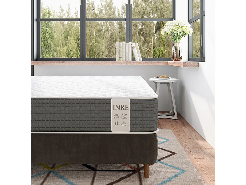 Matelas 140x200 cm INRE - 25 cm, Réversible, Mémoire de Forme, 7 Zones Ergonomiques, Soutien Ferme, Tissu Respirant et Durable